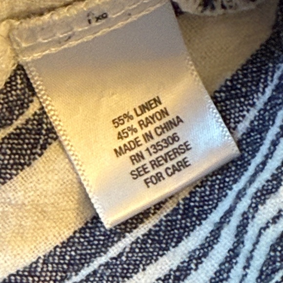 Sunday Navy Blue White Striped Linen Blend Cropped Beach Pants Women S - Picture 2 of 6